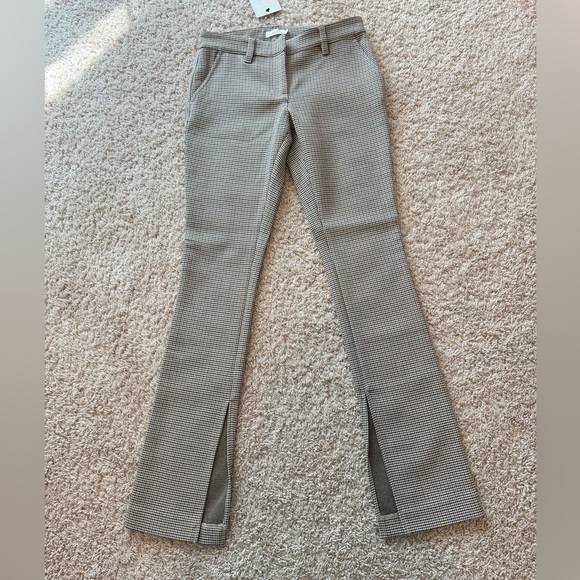 A.L.C. Houndstooth Pants Beige Split Leg Flare Stretch Casual Preppy Size 0 - Picture 3 of 14